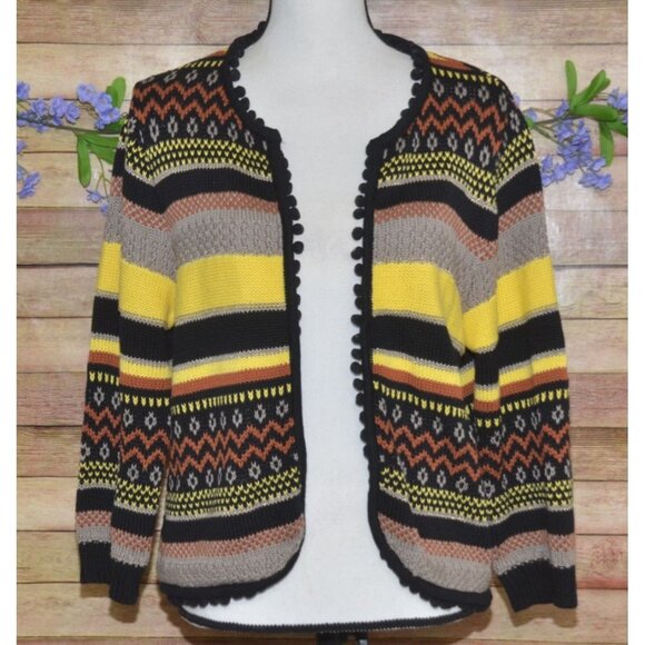 Together Ladies Open Yellow Black Cardigan Sweater Size 10 Striped Granny Core - Picture 1 of 12